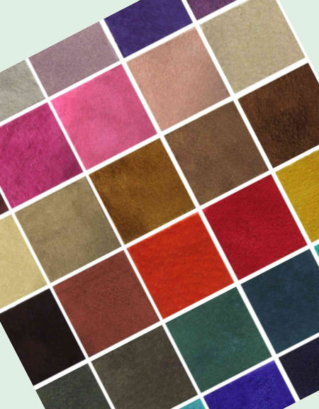 Colour reference sample card - a lightweight versatile suede that is suitable for hand or machine stitching.
