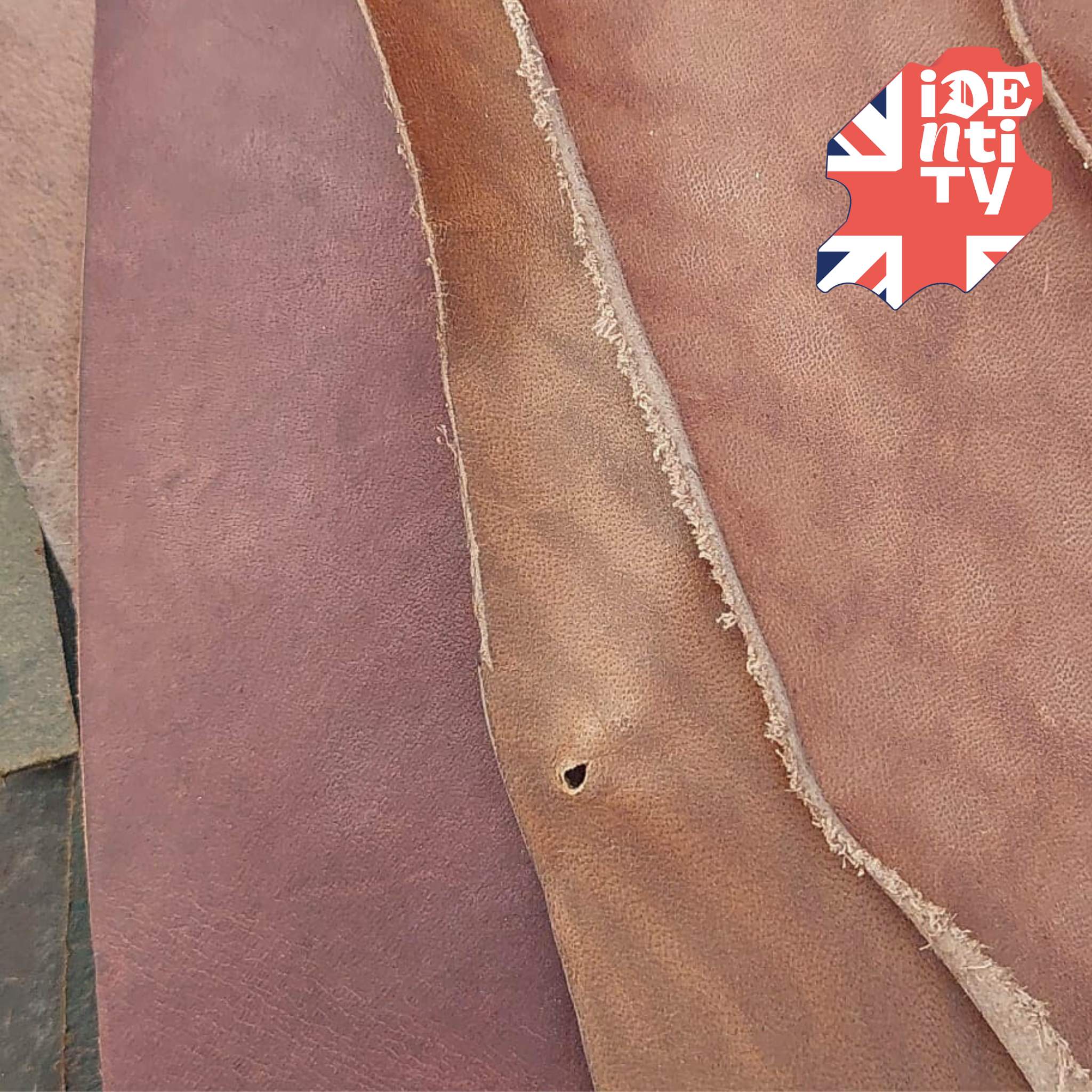 Leather coloured by traditional simple dye methods, with a mellow look and feel suitable for most leathercraft projects.