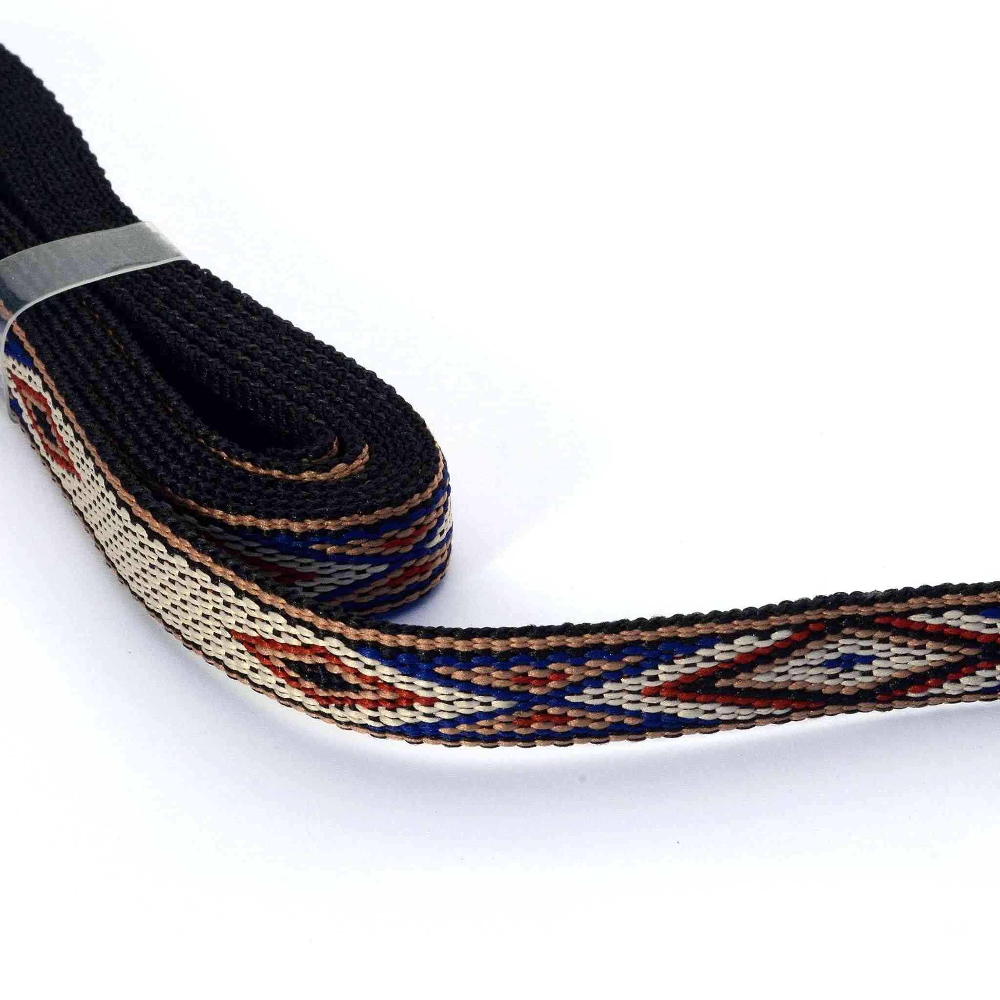 Decorative woven hitched style webbing with native American motif