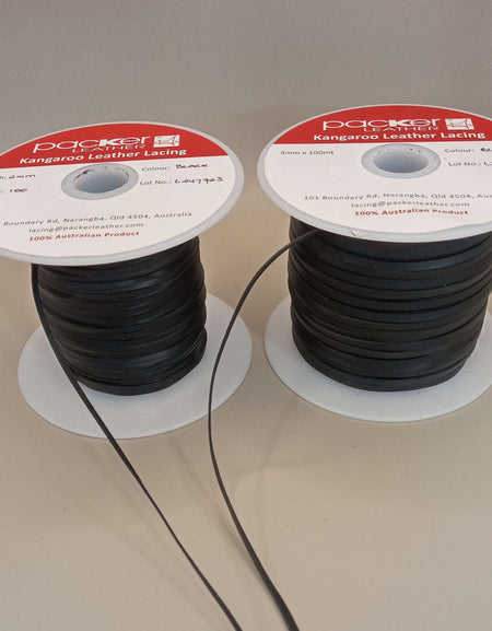 Black Kangaroo Leather lace sold by the metre - super strong premium quality, genuine leather, for braiding, whip stitch, falconry.