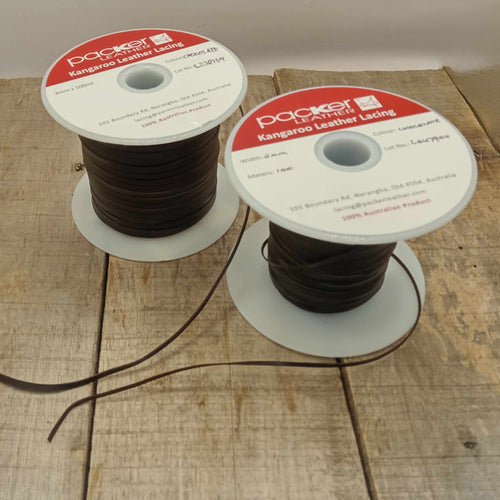 Load image into Gallery viewer, Dark Brown Kangaroo Leather lace sold by the metre - super strong premium quality, genuine leather, for braiding, whip stitch, falconry.
