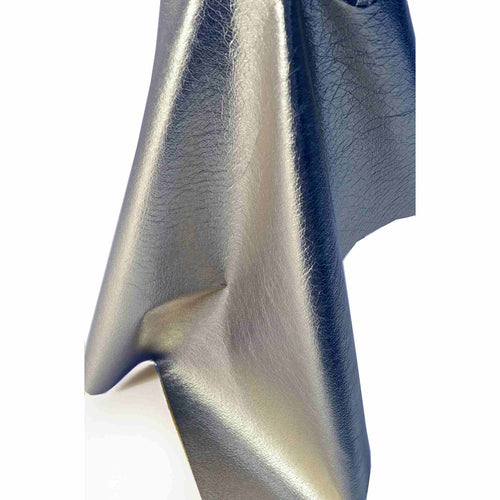 Load image into Gallery viewer, Dark Pewter Sparkle metallic foil leather with a soft feel and good drape, craft cuts or whole hides, easy to machine stitch for clothing, costume
