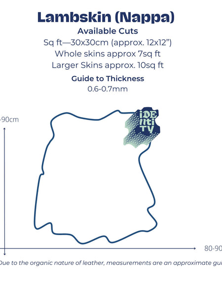 Chart to depict skin size for Identity Lambskin leather