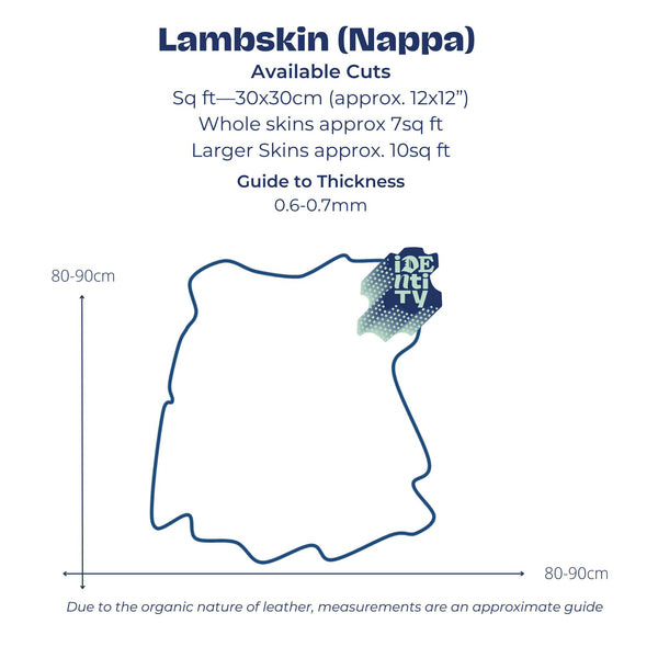 Chart to depict skin size for Identity Lambskin leather