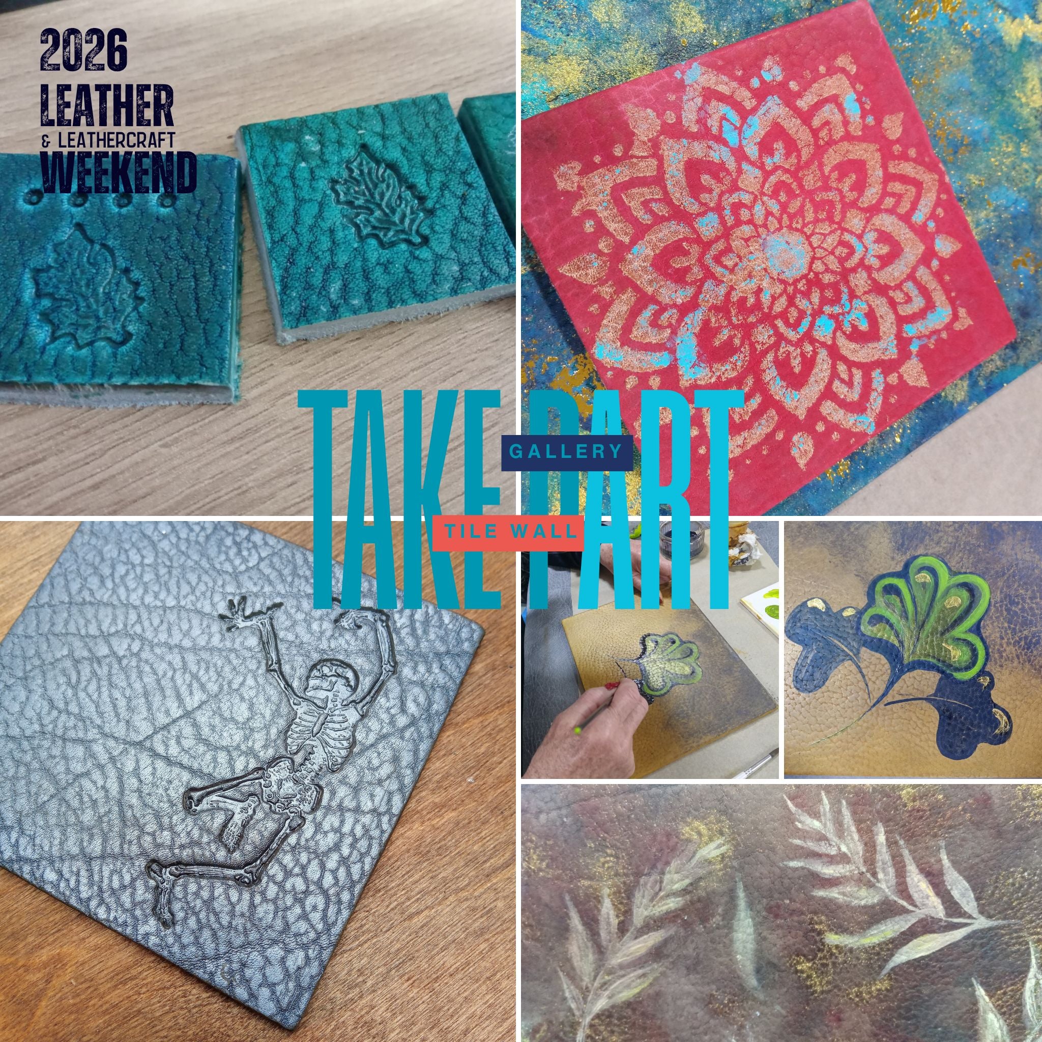 Take part - FREE leather tiles - decorate one and return for our customer tile gallery wall at the 2026 Celebration of Leather and Leathercraft Event