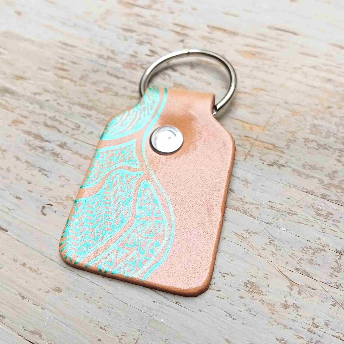 Pre-cut veg tan leather keyring tab shape | identityleathercraft
