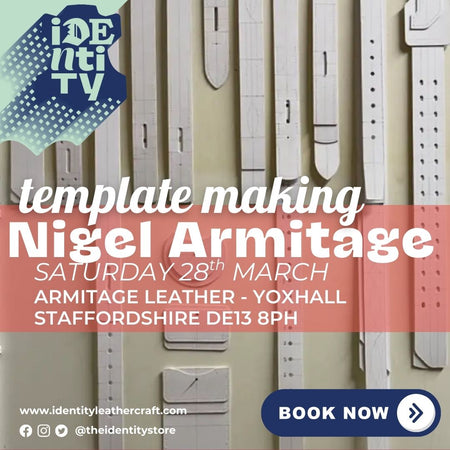 Advertisement for a template making event with Nigel Armitage, for Identity Leathercraft customers