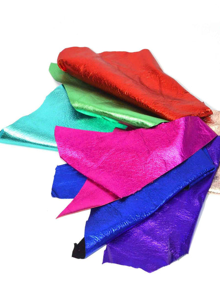 250g bag of coloured metallic leather pieces ideal for craft, applique 