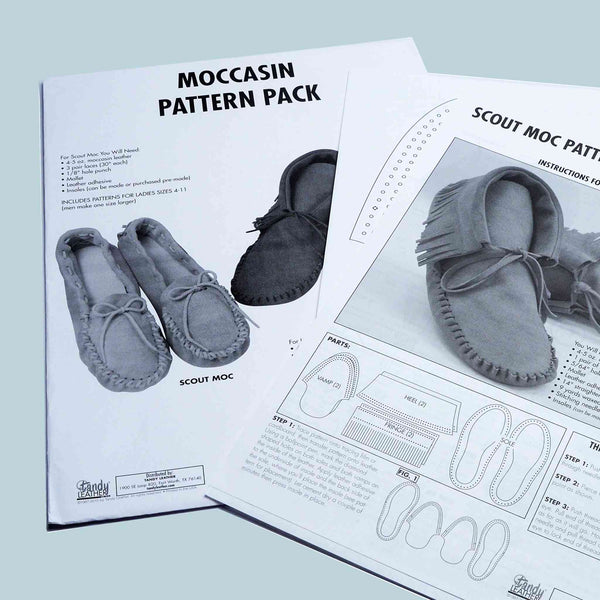 Moccasin Pattern Pack from Identity Leathercraft - make your own moccasins, shop pattern, leather and thread