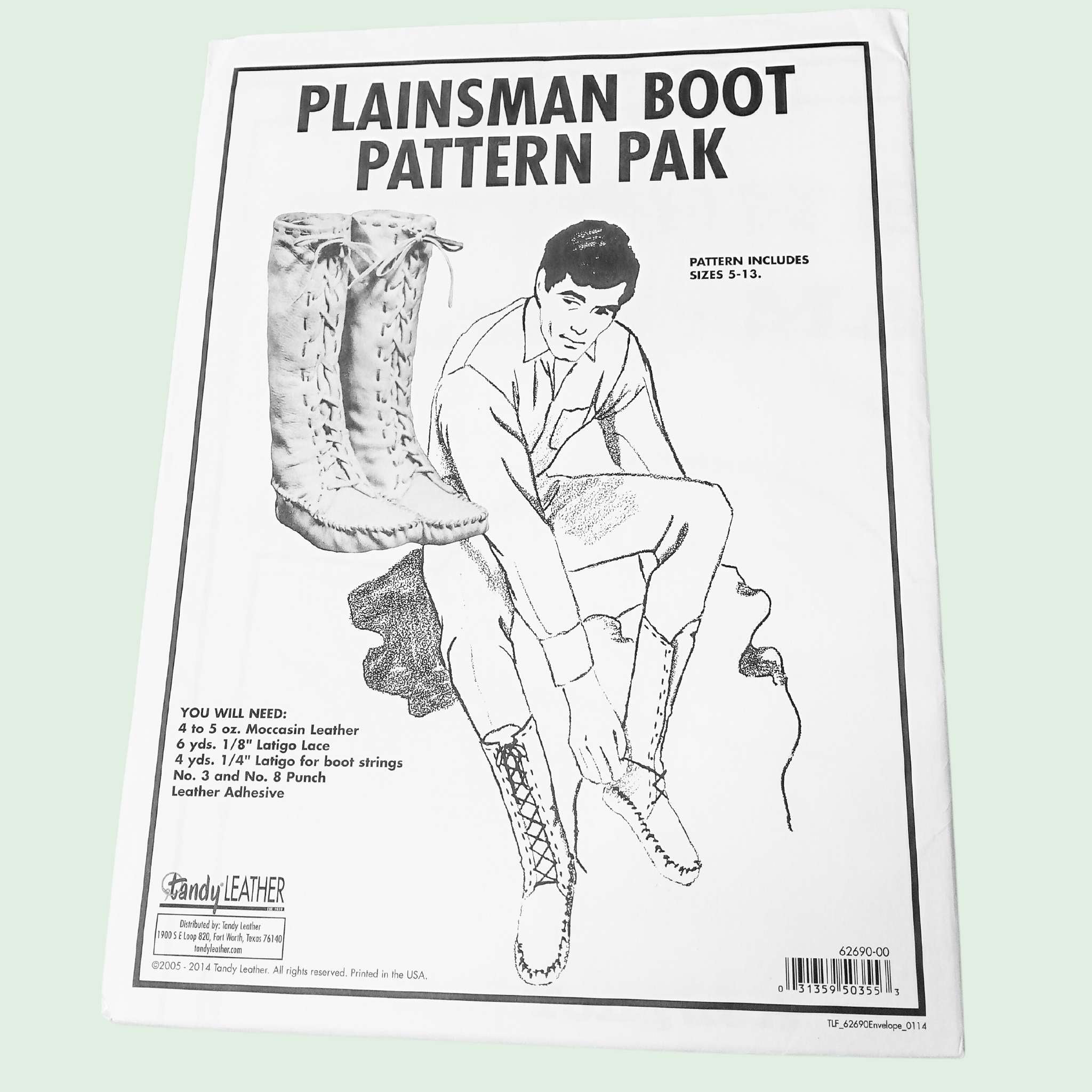 Make your own leather Plainsman moccasin style lace up boot with this paper pattern pack