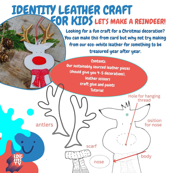 Buy a pack of leather to make this cute reindeer tree decoration, great kids activity, craft pack, introduction to leathercraft