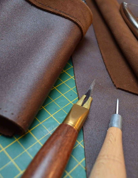 Soft reverse calf leather with textured grain and suede reverse ideal for tool rolls, pouches, half aprons etc