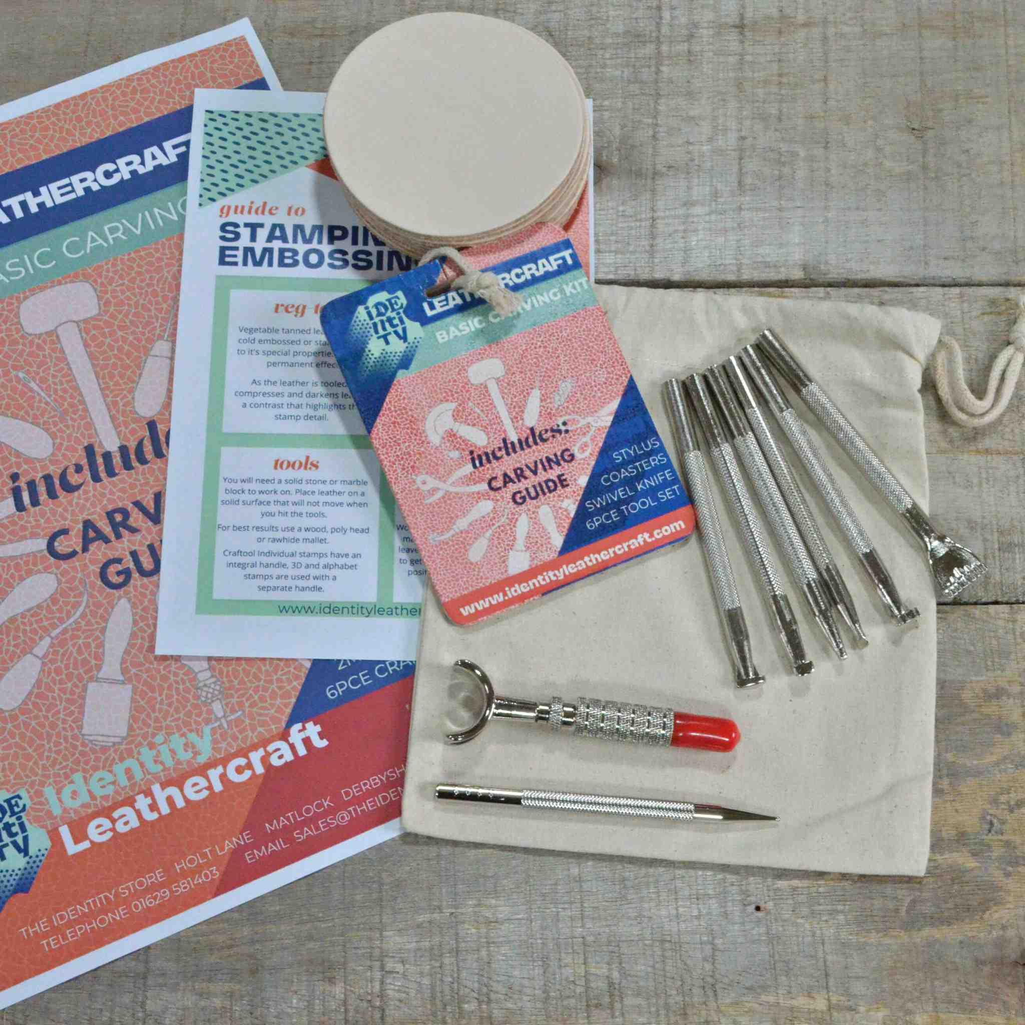 This starter pack will give you a all you need to begin leather carving and tooling - transferring your designs into leather with a textured 3D effect.