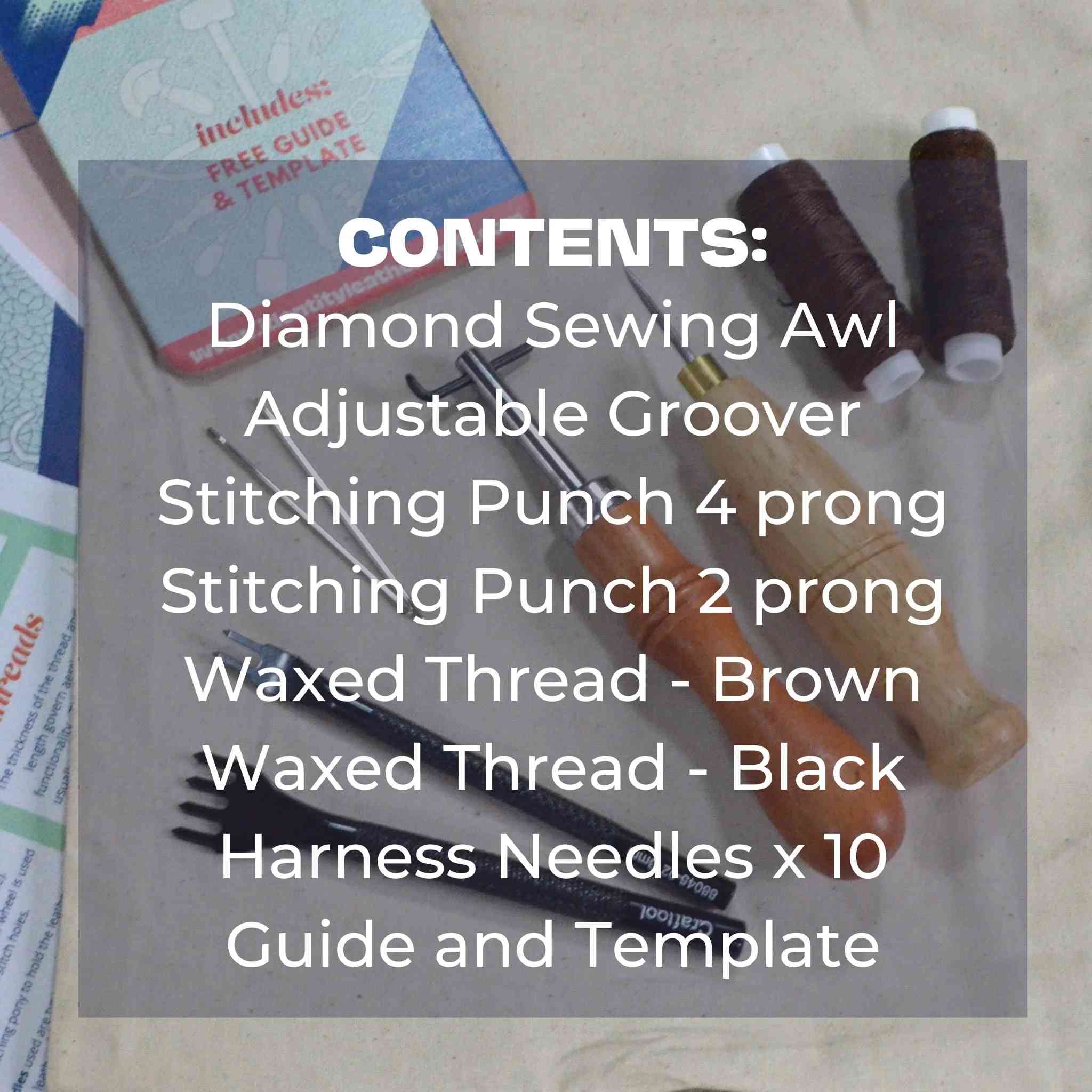 This comprehensive pack will give you a great start for hand sewing leather and is ideal for many projects such as card cases, pouches, bags plus it is also ideal for repairs.