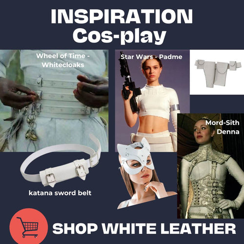 Load image into Gallery viewer, using the white alum tanned Identity Heritage leather for your cos-play, ideal for white leather belts, straps, pouches, armour
