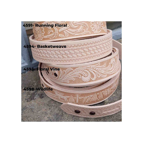 Load image into Gallery viewer, Choice of emboss patterns for making your own leather belt from our natural leather belt blanks
