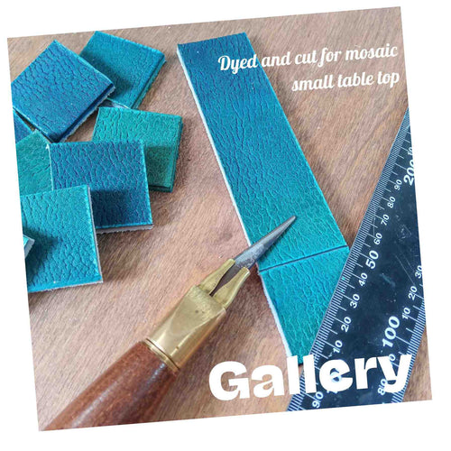 Load image into Gallery viewer, Cutting thick leather dyed tiles to make mosaics
