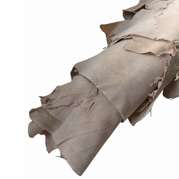 Bundle of ten pieces of super soft taupe suede ex gasmeter remnant leather great for repairs, costume, fringing and pouches