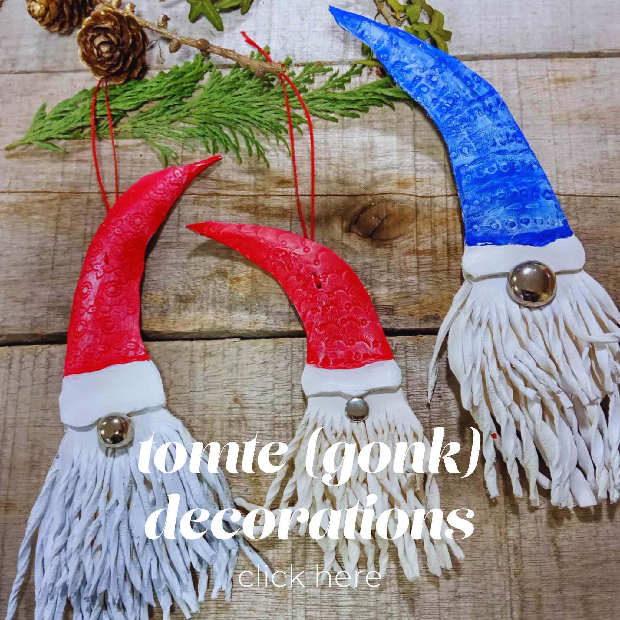 Free project to make these fun Nordic Christmas tree decorations based on the tomte (nissee,gonk), little household spirits that bring gifts and protect the household