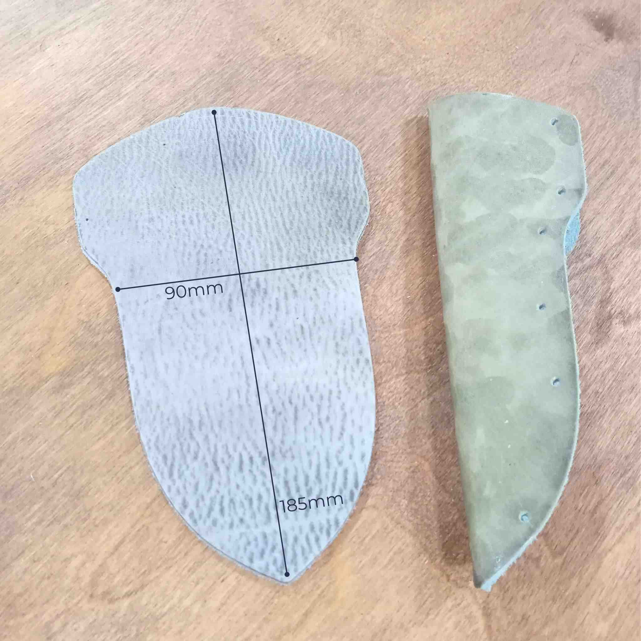 Pre-cut sheath leather - This leather has been made to stay extremely firm. It is a mineral based simple tannage with a large amount of wax impregnated to give it a solid but natural feel, without compromising on the beauty of the leather grain.