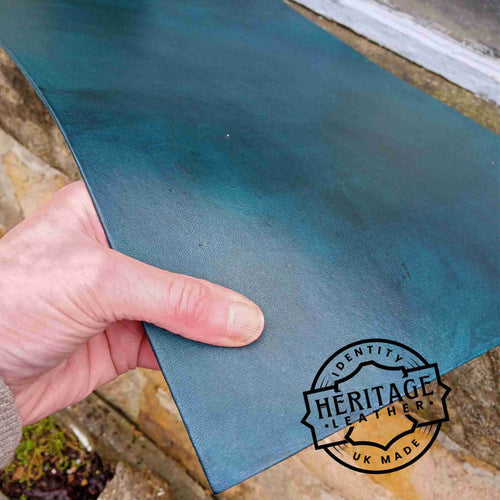 Load image into Gallery viewer, Teal A3 leather from our Heritage UK made leather collection ideal for making book covers, pouches, wrist cuffs, sheaths and more
