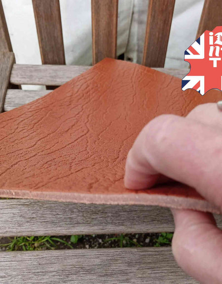 A3 cuts taken from the Heritage collection of leather sourced from the old Clayton's tannery in Chesterfield. Tan Coloured Textured Grain Leather - around 3-4mm   USES: knife/tool sheaths, arm-guards, straps, collars