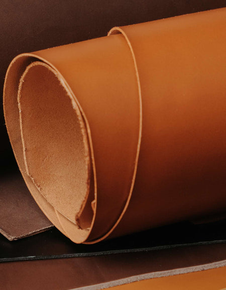 End cuts of quality grade premium veg tanned shoulder leather, full grain in tan dye through.