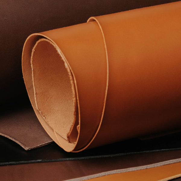 End cuts of quality grade premium veg tanned shoulder leather, full grain in tan dye through.
