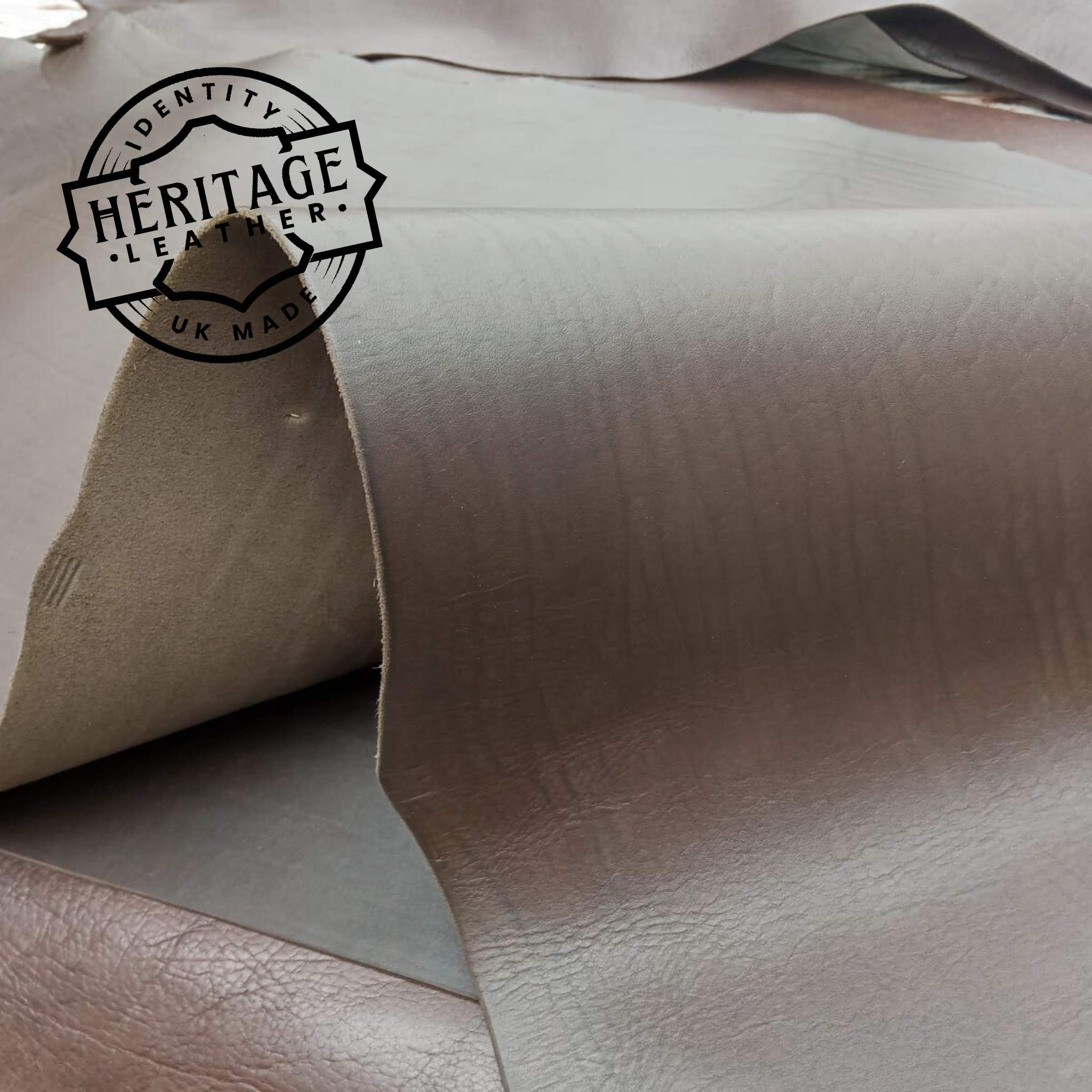 softer mellow type cowhide type leather in butts or short backs. Long lengths, a dark Bourneville Brown in colour.