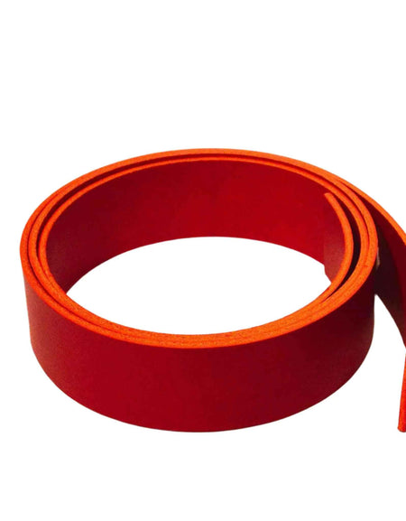 Red leather belt strip strap for handles, dyed through ready to make up, choice of widths