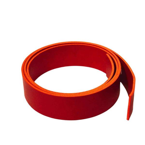 Red leather belt strip strap for handles, dyed through ready to make up, choice of widths
