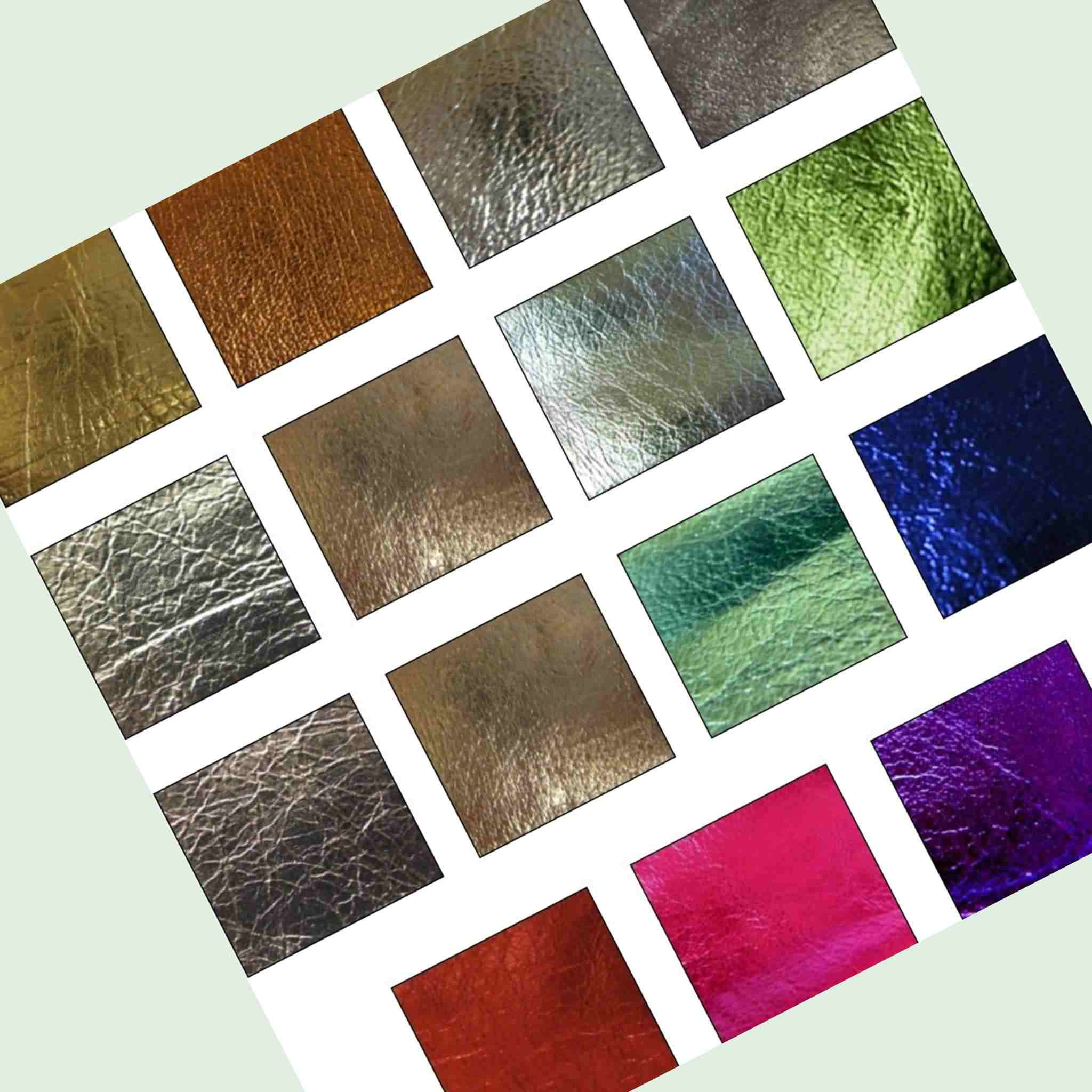 Order a sample swatch card to show the metallic foil leather choice of colours from Identity Leathercraft