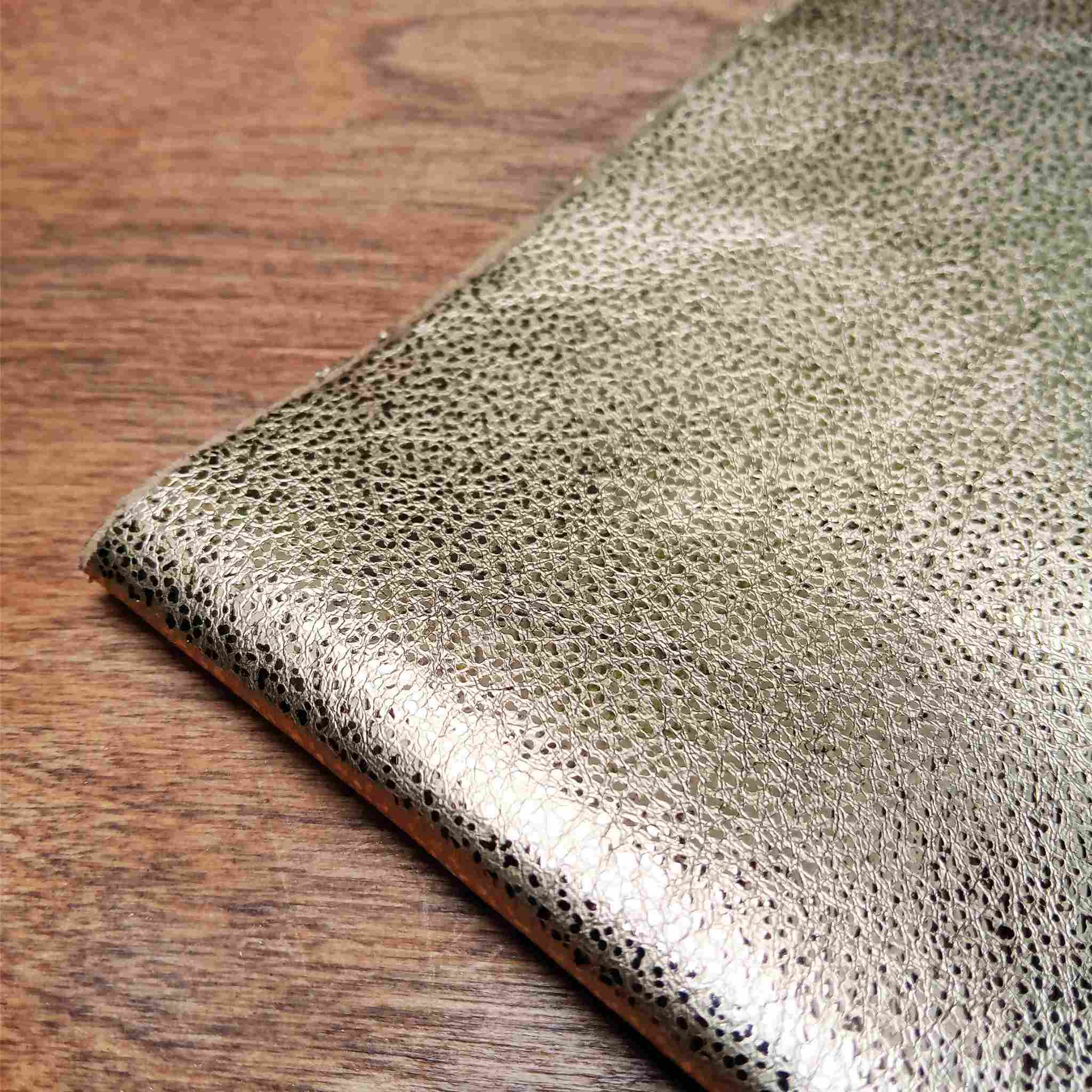 A3 craft size Gold Metallic leather with a brilliant sparkle, exceptional quality that is suitable for hand or machine stitching.