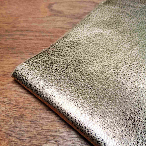 Load image into Gallery viewer, A3 craft size Gold Metallic leather with a brilliant sparkle, exceptional quality that is suitable for hand or machine stitching.
