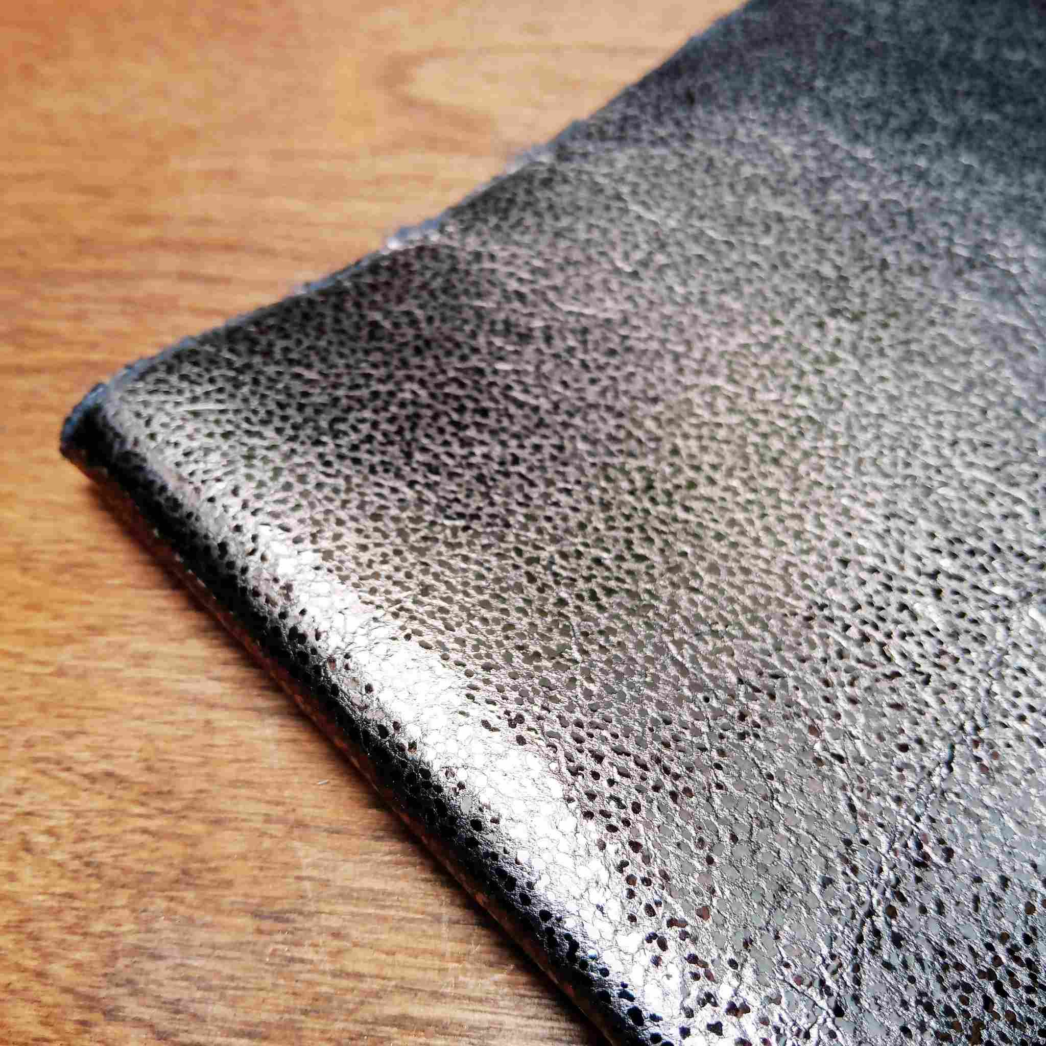 A3 craft size Pewter Metallic leather with a brilliant sparkle, exceptional quality that is suitable for hand or machine stitching.