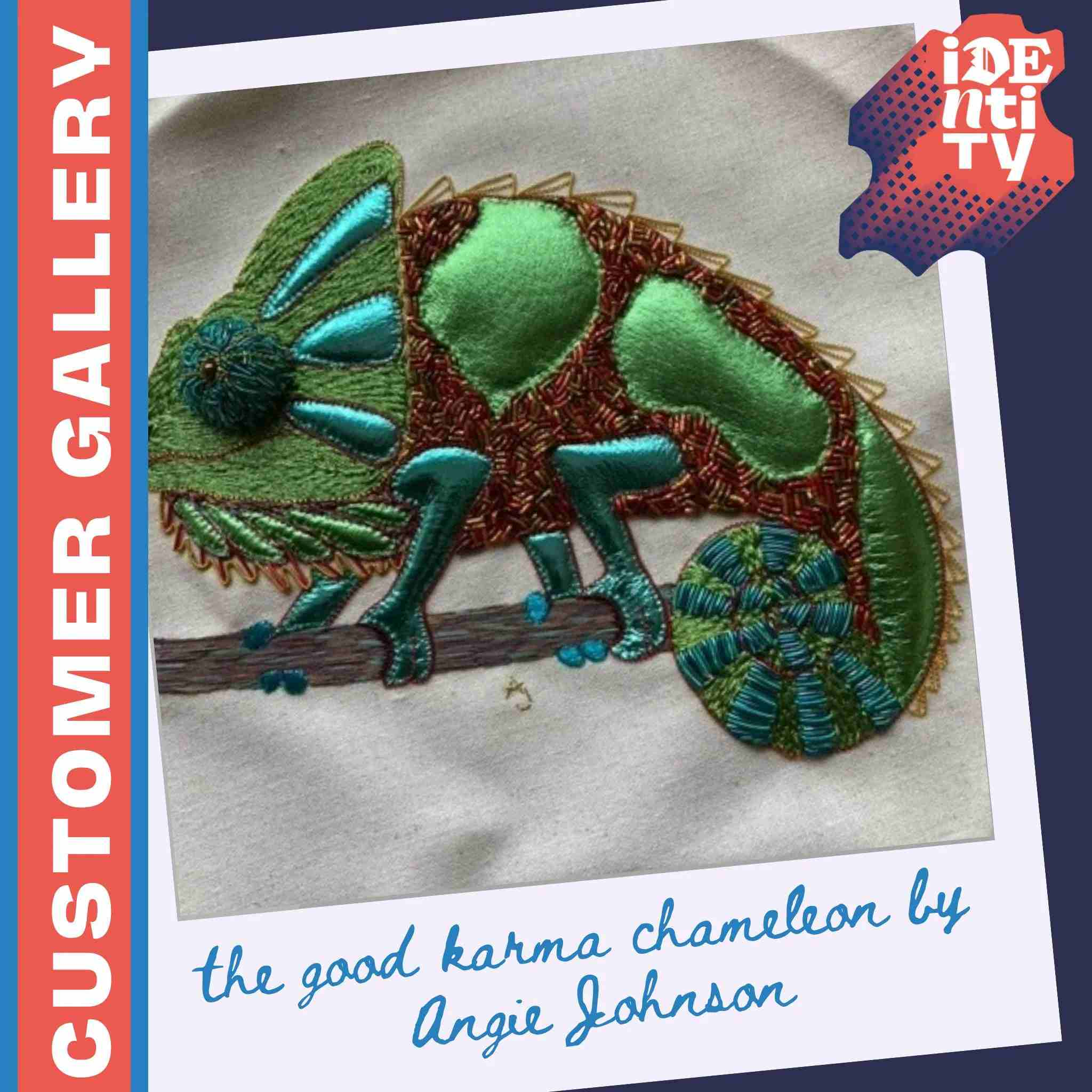 George the Good Karma Chameleon by Angie Johnson - project made using applique with the metallic leather scraps bag