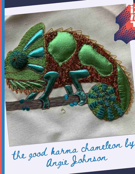 George the Good Karma Chameleon by Angie Johnson - project made using applique with the metallic leather scraps bag