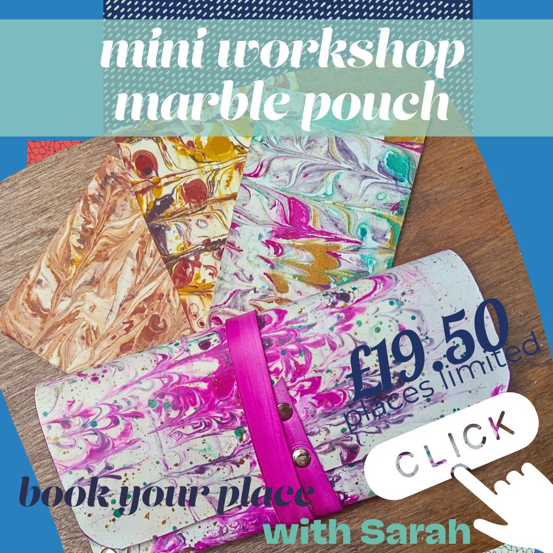 Bringing some joyful delight to your leathercraft - a chance to have a go for yourself at marbling on leather, and making your piece into a useful pouch case.&nbsp;