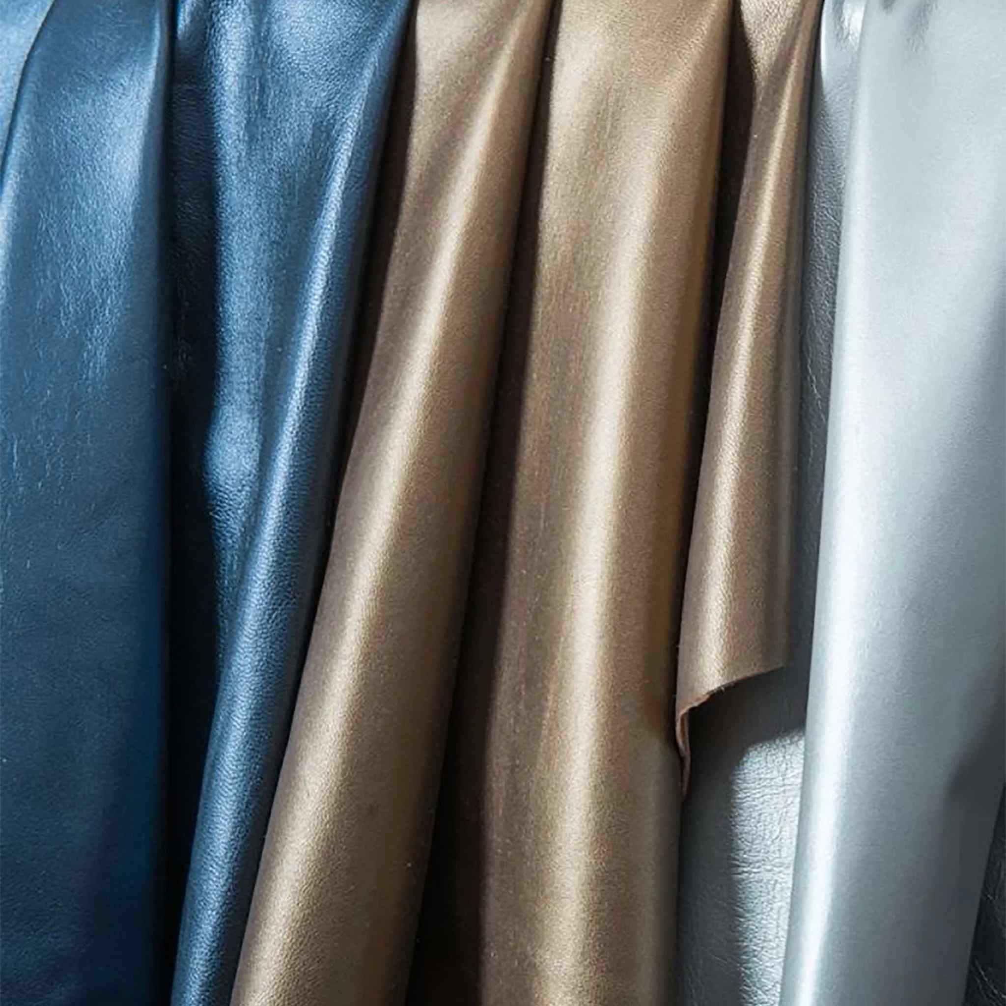 Pearlised shimmer effect soft leather in lovely colours, easy to machine sew, ideal for fashion clothing and accessories.