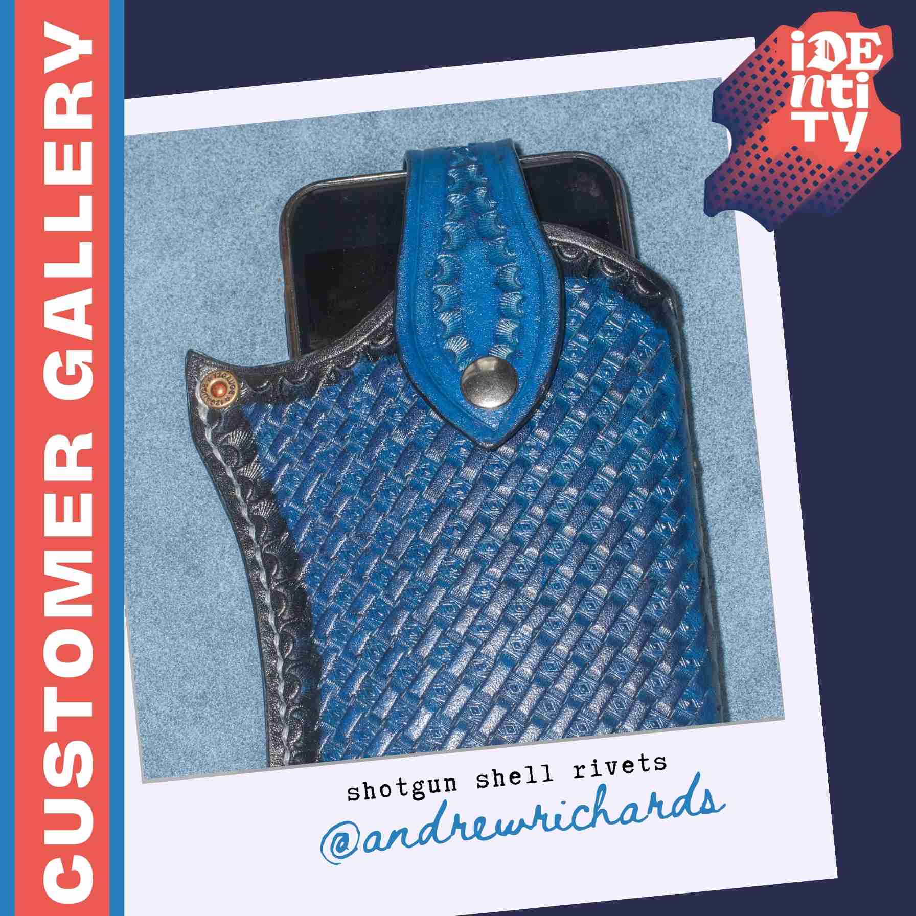 Customer Gallery - leather basketweave phone case with shotgun shell rivet detail and press stud by Andrew Richards