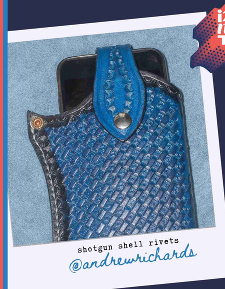 Customer Gallery - leather basketweave phone case with shotgun shell rivet detail and press stud by Andrew Richards