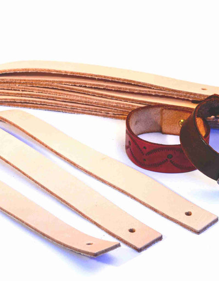 Pre-cut vegetable tanned leather wristbands for scout craft activities, leathercraft, ideal for stamping or pyrography