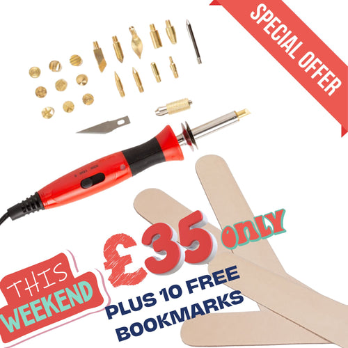 Load image into Gallery viewer, SPECIAL OFFER THIS WEEKEND - SAVE £14.50, buy pryography leather burning tool and get 10 bookmarks free!
