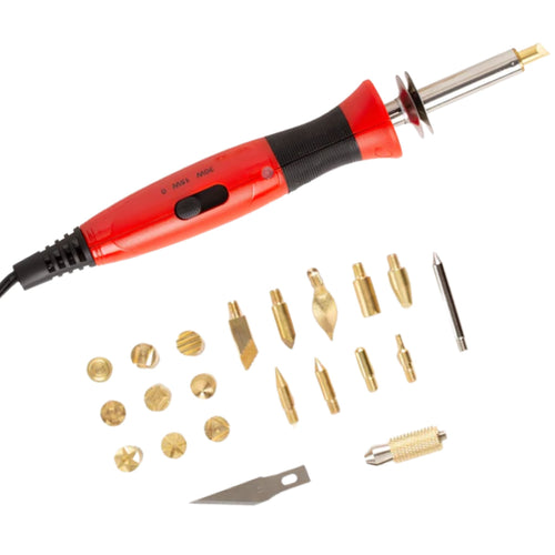 Load image into Gallery viewer, Heated tool with assortment of tips for pyrography, the art of burning and etching into leather or wood.

Use to create art or customise your leather projects with initials, names or messages.
