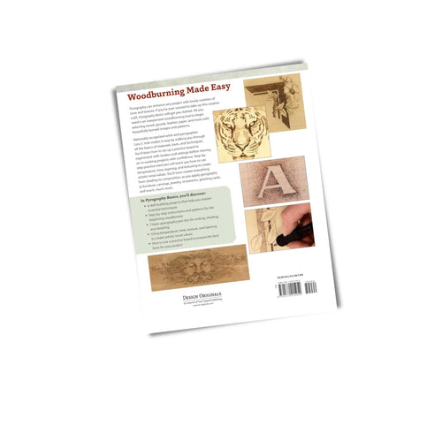 Load image into Gallery viewer, Back cover - Book on pyrography - Techniques and exercises for beginners to the art of burning designs into wood and leather.
