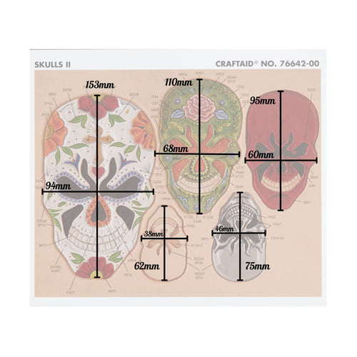 Load image into Gallery viewer, Size measurements for leathercraft sugar skulls pattern template/craftaid for leather tooling

