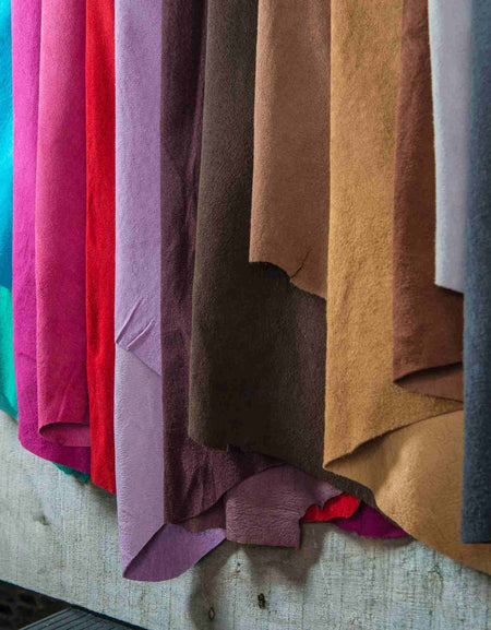 Colour reference sample card - a lightweight versatile suede that is suitable for hand or machine stitching.