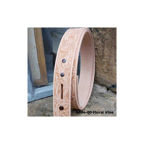 Load image into Gallery viewer, Western Sheridan style floral vine embossed leather belt strip in natural leather ready to be dyed and the buckle added
