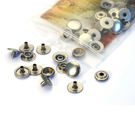 Line 20 Press studs, also known as snaps or poppers for strong firm fixings that can be opened and closed. Ideal for belt making, wallets, bags, purses and clothing. Available in a selection of finishes.
