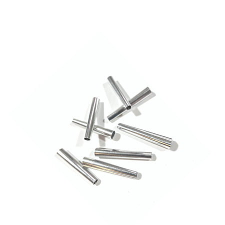 Lightweight aluminium cones used decoratively for native american regalia. The are also often used on fringing, and as lace endings. The metal is soft and can be crimped to hold in place.  Available in 2 size lengths - Small 25mm and Large 32mm - sold in packs of 10.